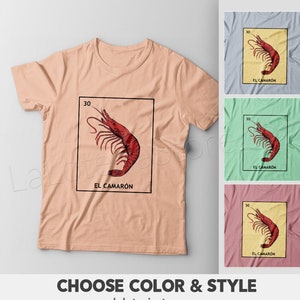 T-shirt El Camaron Loteria - Carte de bingo latino aux crevettes - Plusieurs couleurs - Cadeau - T-shirt unisexe 100 % coton