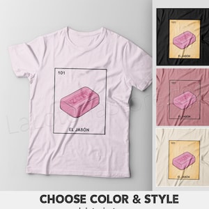 Camiseta de lotería El Jabón, Tarjeta de bingo latino de jabón, Varios colores, Regalo, Camiseta unisex 100 % algodón
