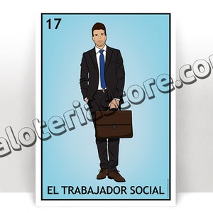 Klasse 2025 Abschluss - El Trabajador Social Loteria Karte - Sozialarbeiter Mexikanische Bingo Kunstdruck - Poster - Viele Größen - Individuell einstellbar