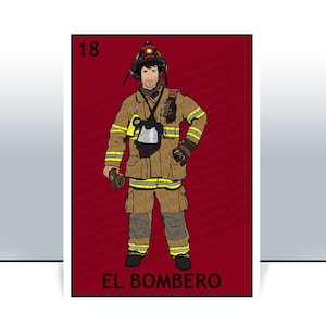 El Bombero Loteria Karte - der Feuerwehrmann mexikanischen Bingo Kunstdruck - Poster - viele Größen