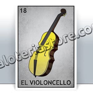 El Violoncello Loteria Karte - Cello mexikanischen Bingo-Kunstdruck - Poster - viele Größen