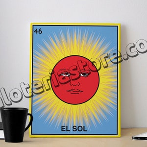 Lienzo El Sol Loteria Tarjeta Estirada y Lista para Colgar - Sun Mexican Bingo Arte Impresión