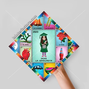 Klasse 2025 afgedrukt La Graduadita gepersonaliseerde kid topper afstuderen grote kaarten Loteria Cardstock afdrukken - aangepaste afstuderen topper - kid