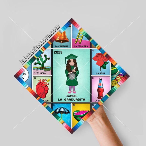 Topper personnalisé La Graduadita pour enfant Graduation Grandes cartes Papier cartonné Loteria - Topper personnalisé pour l'obtention du diplôme - Latina - Latinx