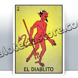 Tarjeta de lotería El Diablito - Impresión artística del bingo mexicano El Diablo - Póster - Varios tamaños