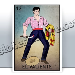 El-Valiente Loteria Karte - tapfer mexikanischen Bingo Kunst-Druck - Poster - viele Größen