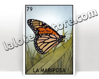 La Mariposa Monarca Mexican Lottery Game Card - The Monarch Butterfly Mexican Bingo Art Print - Poster - Many Sizes
