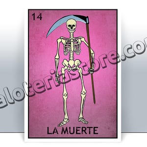 La Muerte Loteria Karte - The Grim Reaper Mexikanischer Bingo Kunstdruck - Poster - viele Größen