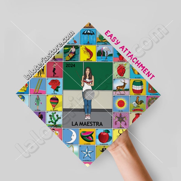 2024  La Maestra Loteria Topper 9.3"x9.3" Card Stock - Vinyl Print - Teacher Graduation Topper Art Print