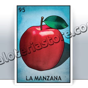 La Manzana Loteria Karte - Apple mexikanischen Bingo Kunst-Druck - Poster - viele Größen