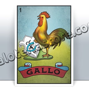 El Gallo Loteria Karte - The Rooster Mexican Bingo Kunstdruck - Poster - viele Größen