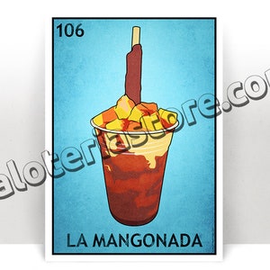 La Mangonada Loteria Karte - Mexikanisches Essen Bingo Mango Drink Kunstdruck - Poster - viele Größen