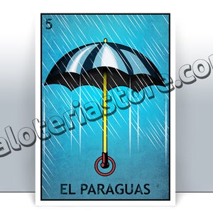 El Paraguas Loteria Karte - der Regenschirm mexikanischen Bingo Kunstdruck - Poster - viele Größen