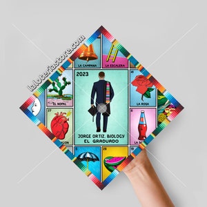 Topper personnalisé de la promotion 2025 pour l'obtention du diplôme, grandes cartes, impression sur papier cartonné Loteria, décoration personnalisée pour l'obtention du diplôme, latino
