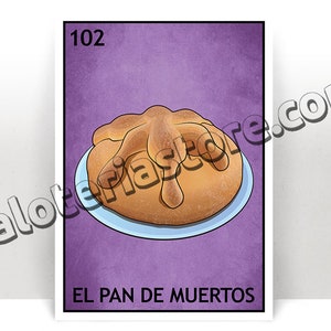 El Pan de Muertos Loteria Card - Dag van de Dood Brood Mexicaanse Bingo Sweet Bread Art Print - Poster - Vele maten