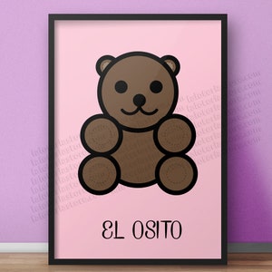 El Osito Loteria Karten-der Teddybär mexikanischen Bingo Art Print - Babyshower - stillen Raum - Poster - viele Größen