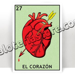 Karta loterii El Corazon - The Heart Mexican Bingo Art Print - Plakat - Wiele rozmiarów