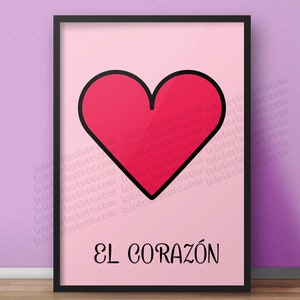 El Corazon Loteria Karte - das Herz mexikanischen Bingo Kunstdruck - Babyshower - stillen Raum - Poster - viele Größen