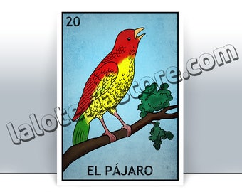 El Pajaro Loteria Card - The Bird Mexican Bingo Art Print - Poster - Many Sizes