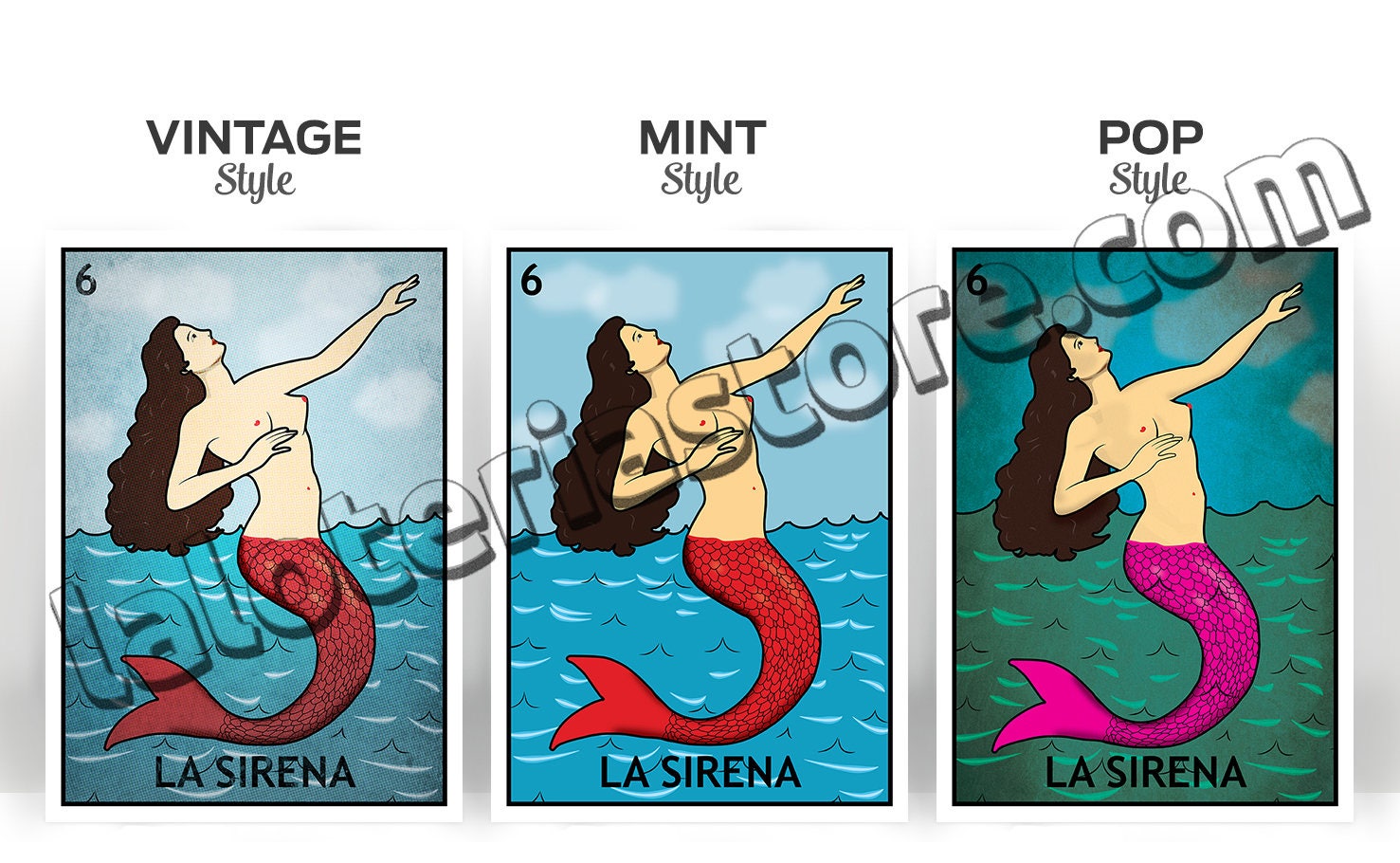  06 La Sirena Mermaid Loteria Card Mexican Bingo Lottery Day Of  Dead Dia Los Muertos Decorations Mexico Ocean Sea Fish Party Spanish Native  Sign Cool Wall Decor Art Print Poster 24x36 