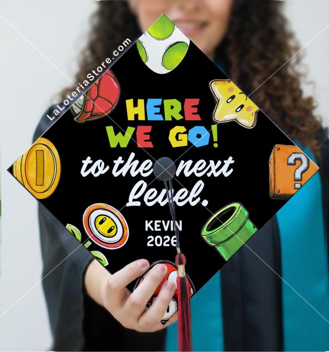 Gaming Grad Cap Customizable Gamer Graduation Cap Topper - Here We Go! - Next Level ...