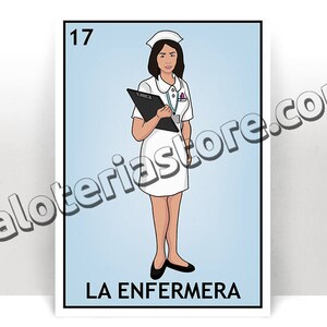 Tarjeta impresa de La Enfermera Loteria - The Nurse BSN Mexican Bingo Art Print - Póster - Muchos tamaños - Personalizable