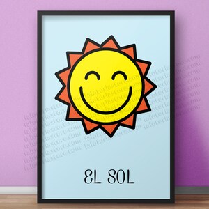 El Sol Loteria Karten - die Sonne, die mexikanischen Bingo Art Print - Babyshower - stillen Raum - Poster - viele Größen