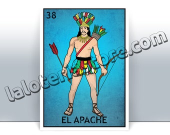 El Apache Loteria Card - The Indian Mexican Bingo Art Print - Poster - Many Sizes
