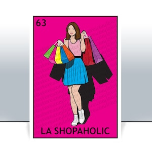 La Shopaholic Loteria Card - Shopping Mexican Bingo Art Print - Affiche - Nombreuses tailles