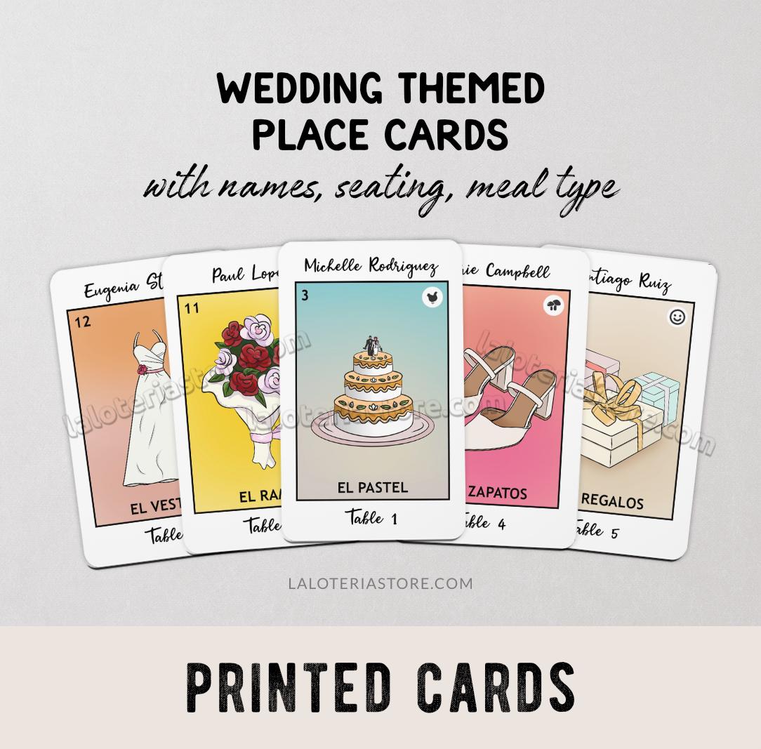 Wedding Placed Cards Printed - Loteria Guest name seating cards - Personalized Placement cards - Latino Wedding name cards