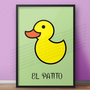 El Patito Loteria Karten-die Ente mexikanischen Bingo Art Print - Babyshower - stillen Raum - Poster - viele Größen
