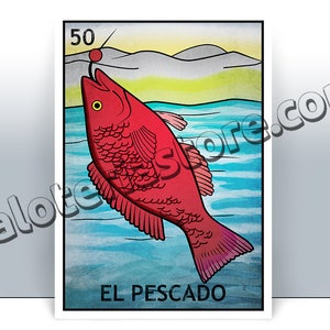 El Pescado Loteria Karte - der Fisch mexikanischen Bingo Kunstdruck - Poster - viele Größen