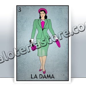 Karta loterii La Dama - The Lady Mexican Bingo Art Print - Plakat - Wiele rozmiarów