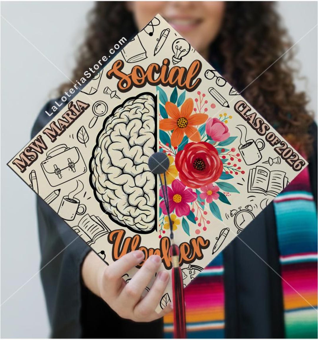 Customizable Psychology Graduation Cap Topper - Brain With Flowers ...
