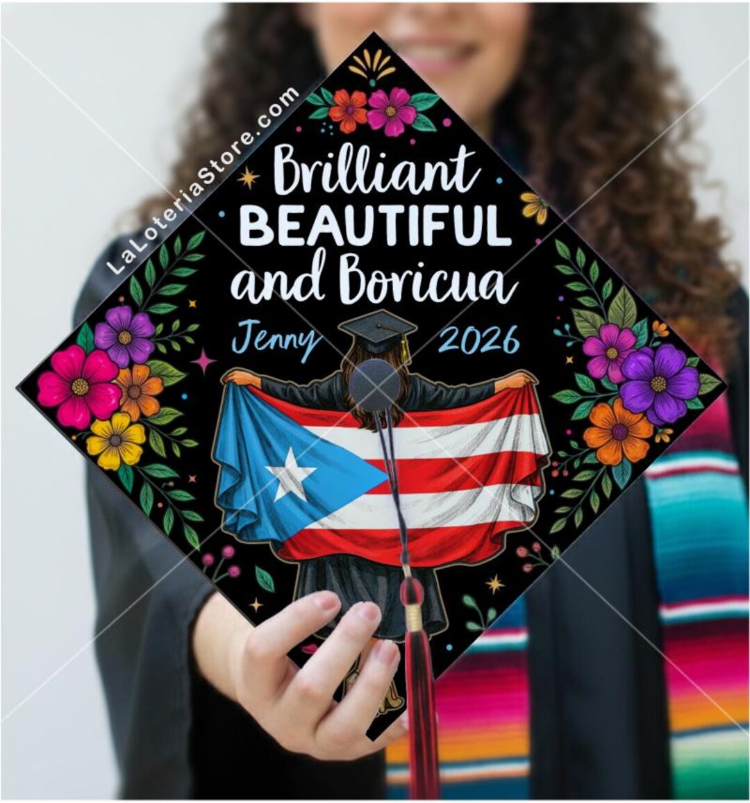 Customizable Flag Graduation Cap Topper - Floral - Personalize Graduate ...