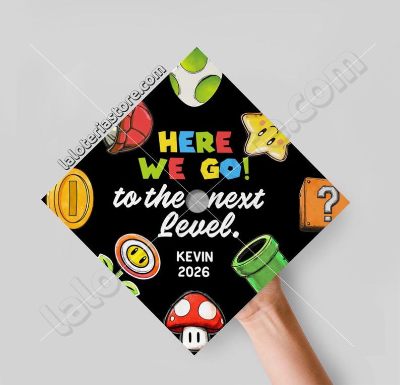 Gaming Grad Cap Customizable Gamer Graduation Cap Topper - Here We Go! - Next Level ...
