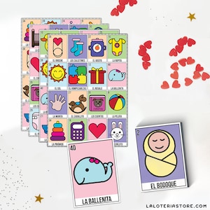 Babyparty Loteria Spiel - Minimalistisches Bebe Mexikanisches Bingo Brettspiel -Familie Neugeborenen Wiedersehen Baby Fiesta- 40 Karten Deck - 40 Spielbretter