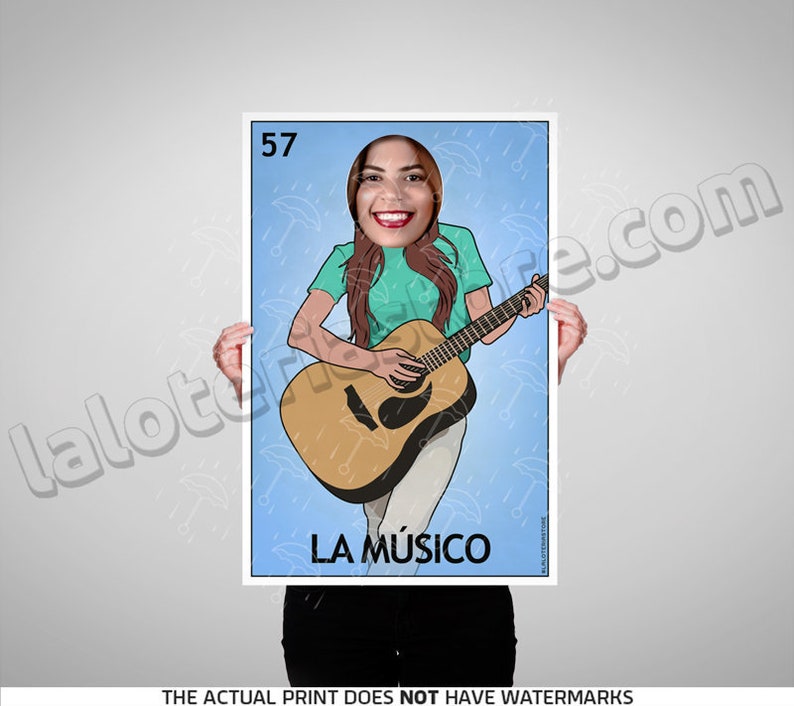 La Musico Photo Booth 24x36 Loteria Prop Frame Musician Girl Mexican Bingo Foreground Prop Vinyl Canvas Print - 