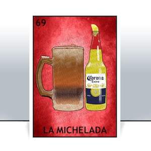 Tarjeta de Lotería La Michelada - Póster de cerveza - Impresión artística de bingo mexicano - Póster - Alcohol de bar - Varios tamaños