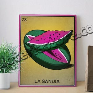 Canvas 8 x 10" La Sandia Loteria Karte gestreckt und fertig zum Aufhängen - Wassermelone mexikanischen Bingo Kunstdruck/Poster