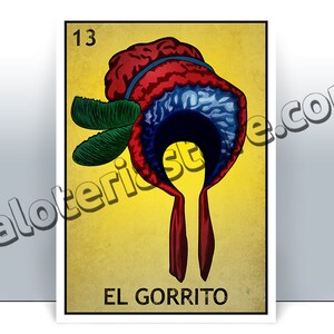 El Gorrito Loteria Karte - Der Hut Mexikanischer Bingo Kunstdruck - Poster - viele Größen