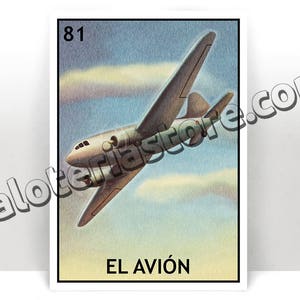 El Avion Loteria Karte - Flugzeug Lotterie Kunst-Druck - Poster - viele Größen