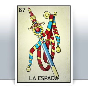 La Espada Loteria Karte - Ace of Spades Spanisches Deck Schwert Mexikanisches Bingo Kunstdruck - Poster - Viele Größen