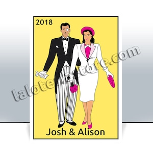 Custom Wedding Bride and Groom Loteria - Mexican Bingo Art Print - Poster - Many Sizes