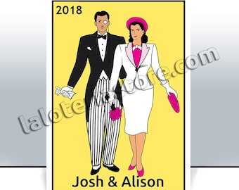 Custom Wedding Bride and Groom Loteria - Mexican Bingo Art Print - Poster - Many Sizes