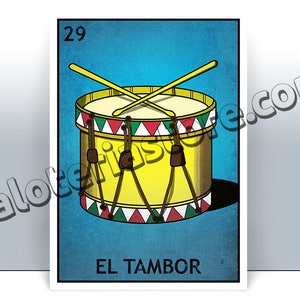Carte de Loteria El Tambor - tambour impression d’Art mexicain Bingo - affiche - plusieurs tailles