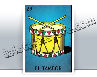 El Tambor Loteria Card - Drum Mexican Bingo Art Print - Poster - Many Sizes