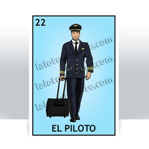 EL Piloto Loteria Karte - Der Pilot Mann Mexikanischer Bingo Kunstdruck - Poster - Viele Größen