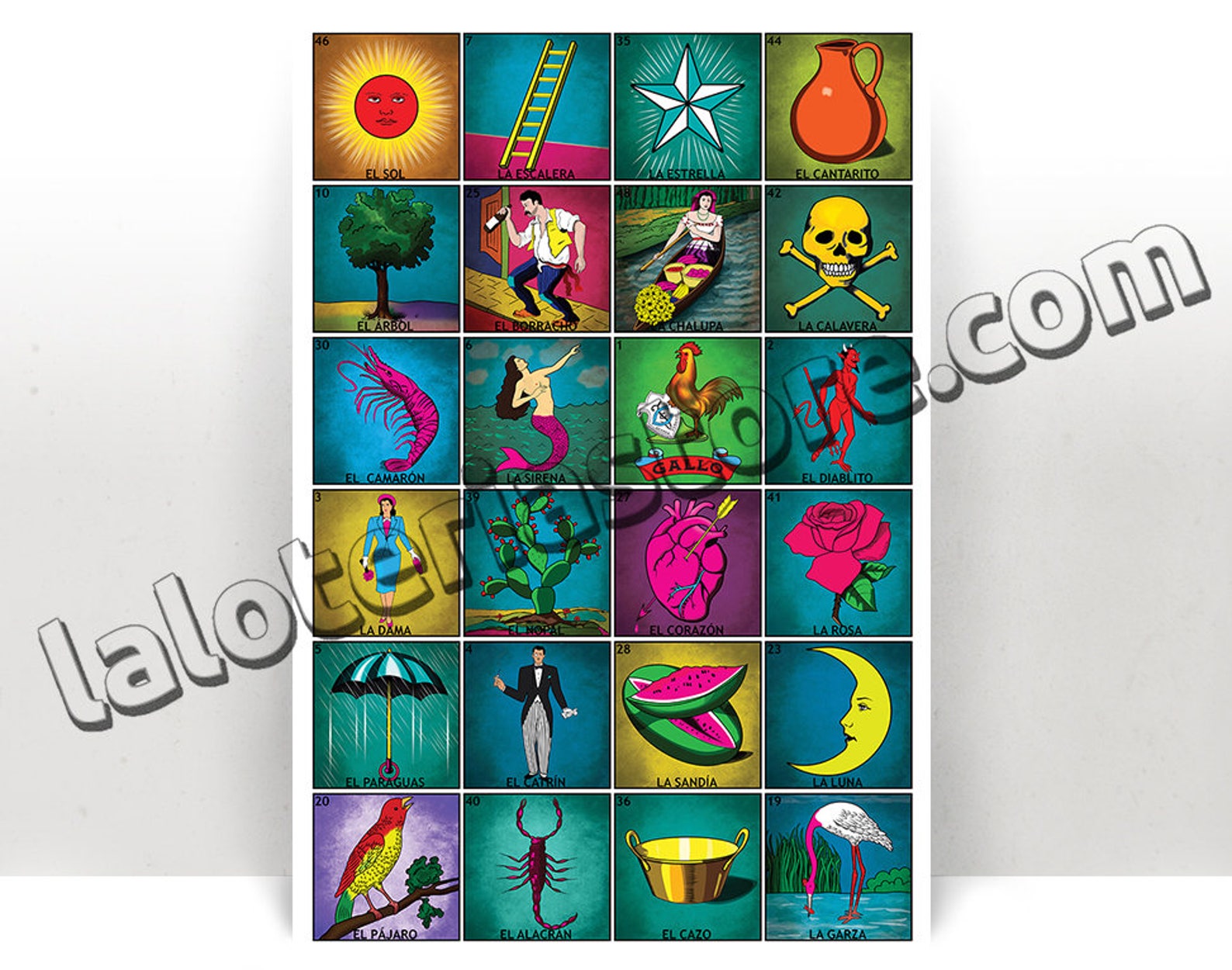 Mosaic Loteria Poster 24 Loteria Cards Art Print Poster Etsy