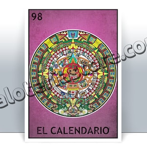 El Calendario Loteria Karte - aztekische Kalender Lotterie Kunstdruck - Poster - viele Größen